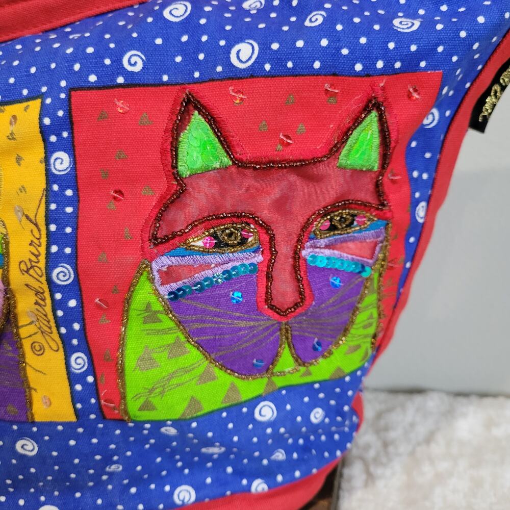 Laurel Burch Patchwork Sequin Cat Print Canvas To… - image 4